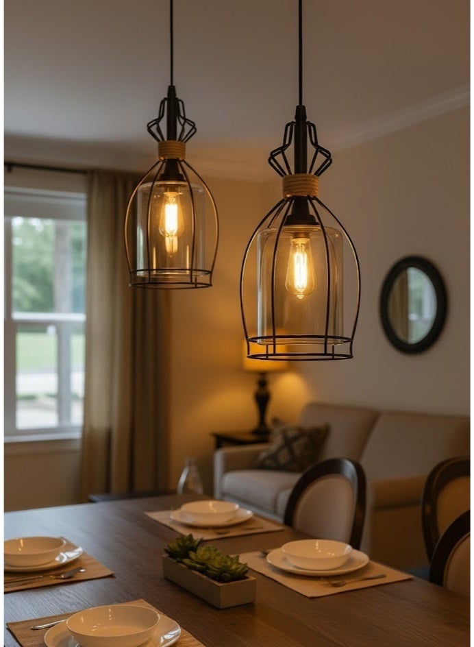 zoba Two pieces of modern metal and glass chandelier with a light bulb - bulb not included - skirting board - code 1094 - Image 1